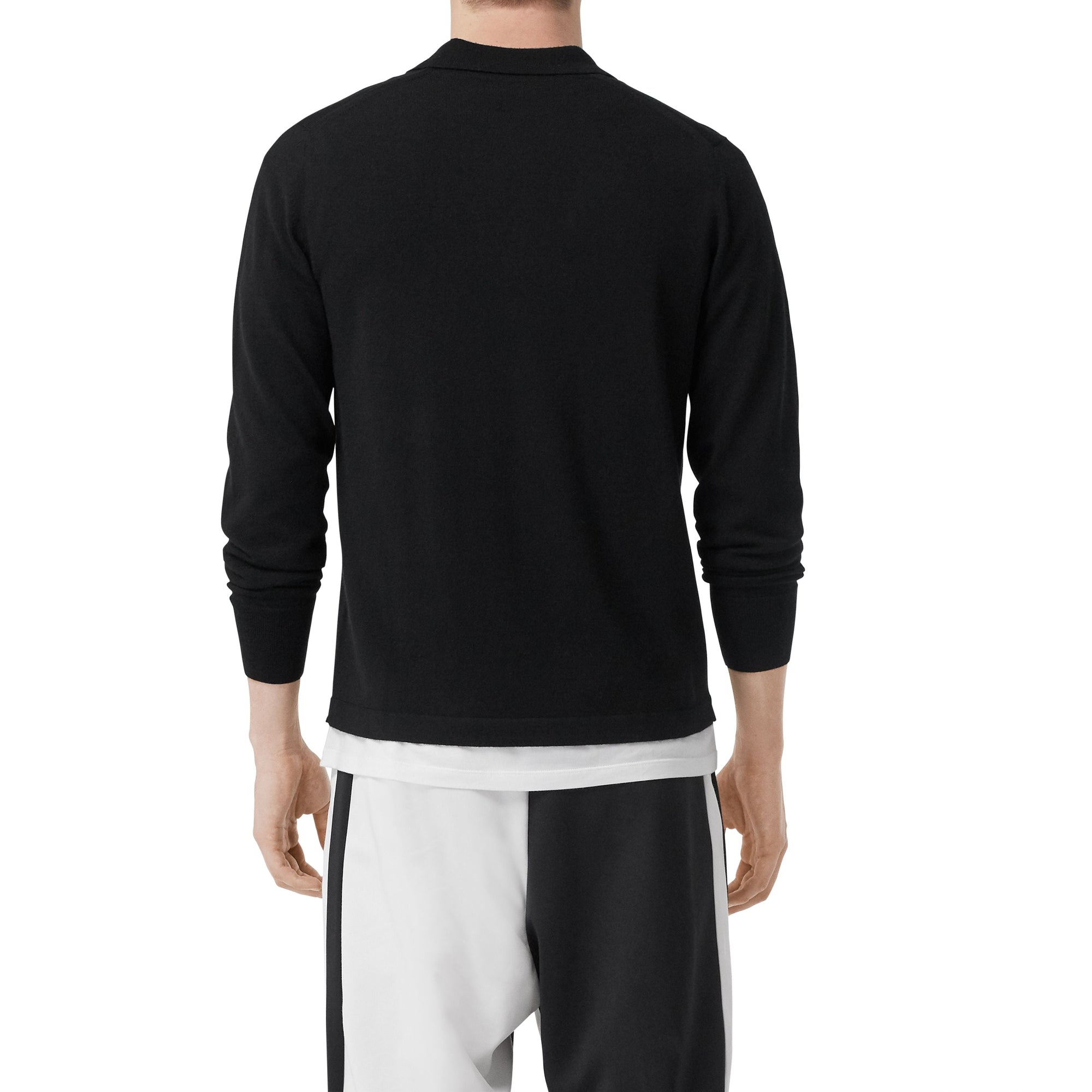 Polo à manches longues en laine mérinos monogram - Noir