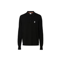 Polo à manches longues en laine mérinos monogram - Noir