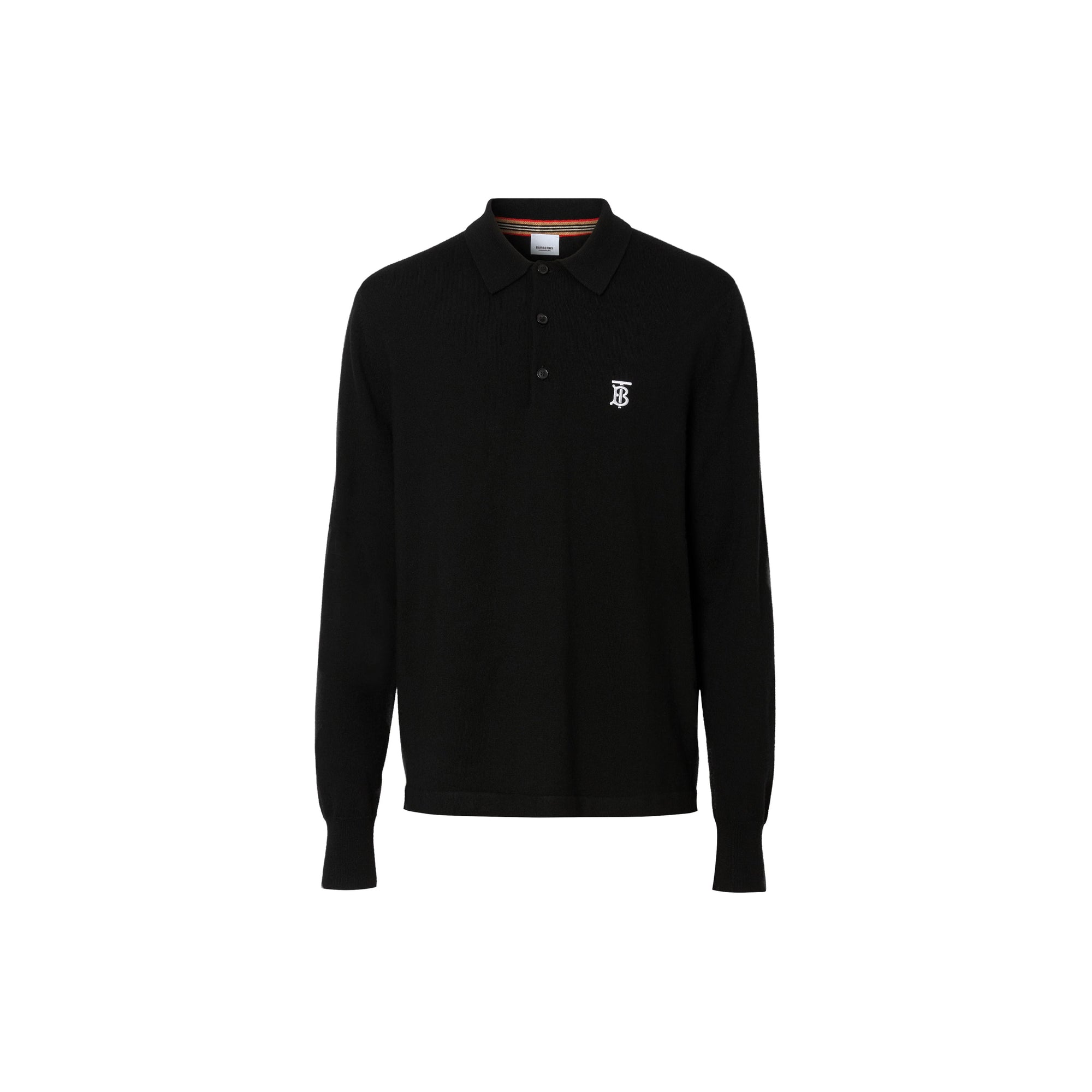 Polo à manches longues en laine mérinos monogram - Noir