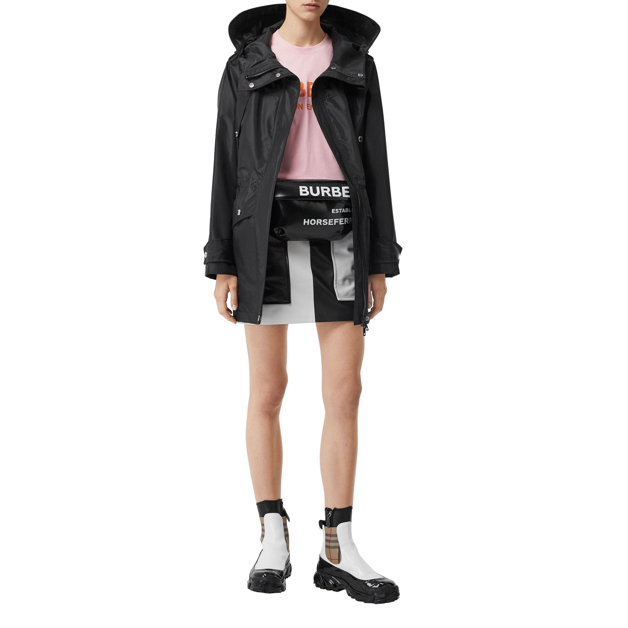 Parka à capuche en nylon enduit avec gilet sans manches amovible - Noir