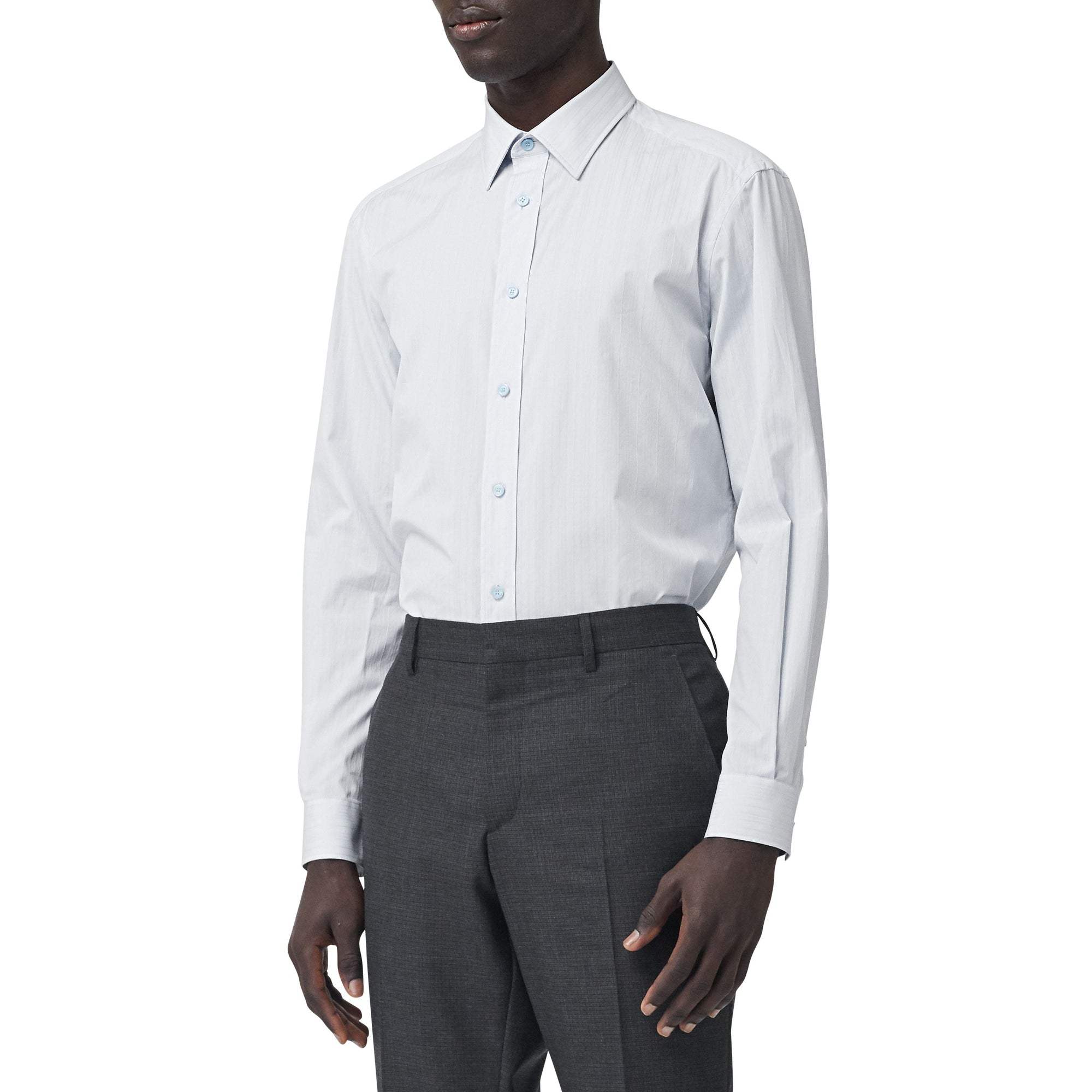 Chemise classique en coton rayée - Bleu Pâle