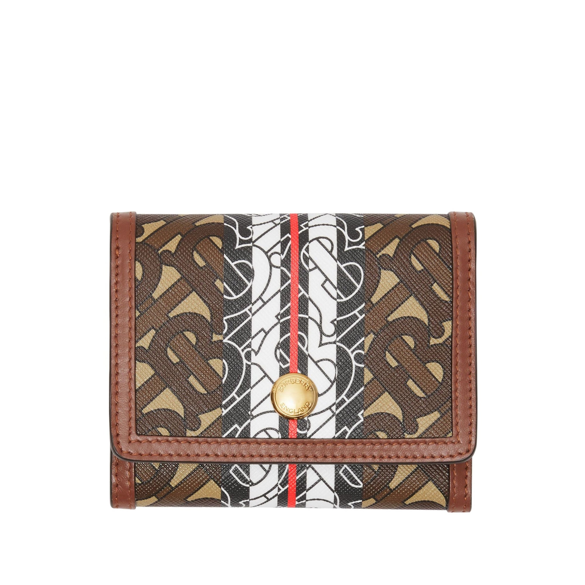 Petit portefeuille à rabat en toile écologique rayé monogram - Brun bride