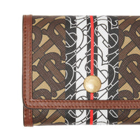 Petit portefeuille à rabat en toile écologique rayé monogram - Brun bride