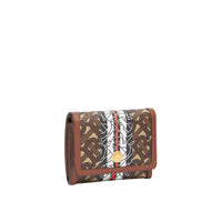 Petit portefeuille à rabat en toile écologique rayé monogram - Brun bride