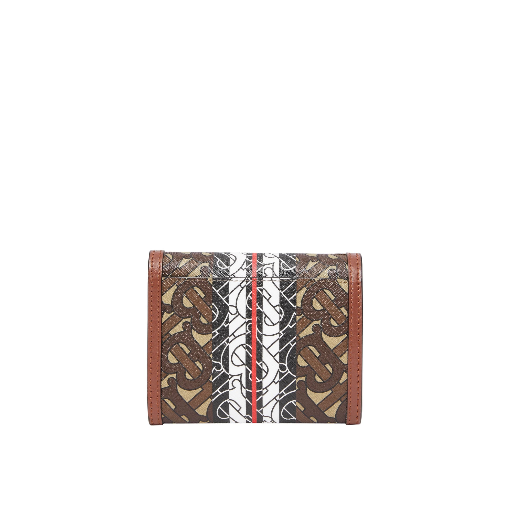 Petit portefeuille à rabat en toile écologique rayé monogram - Brun bride