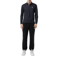 NAVY Polo à manches longues en piqué de coton Monogram