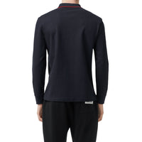Polo à manches longues en piqué de coton monogram - Marine