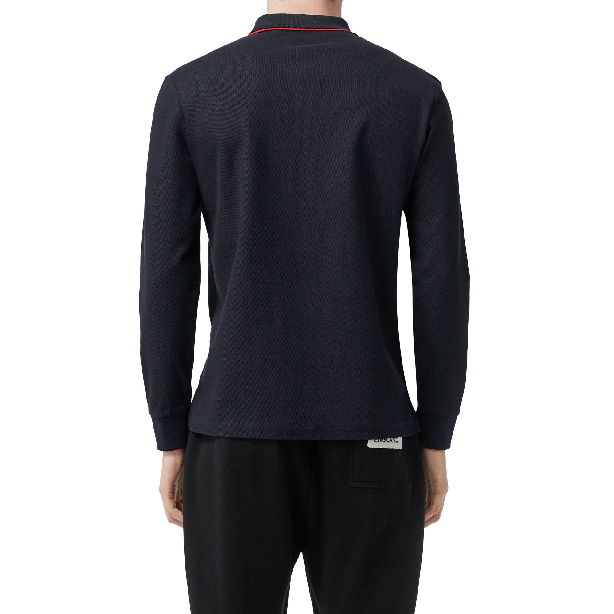 NAVY Polo à manches longues en piqué de coton Monogram