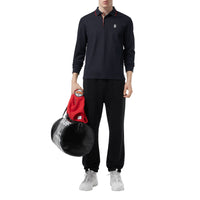 Polo à manches longues en piqué de coton monogram - Marine