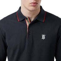 NAVY Polo à manches longues en piqué de coton Monogram