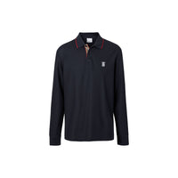 Polo à manches longues en piqué de coton monogram - Marine