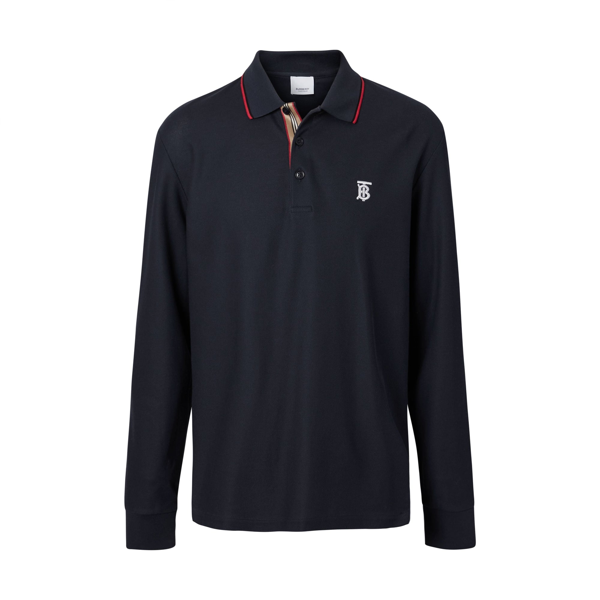 NAVY Polo à manches longues en piqué de coton Monogram