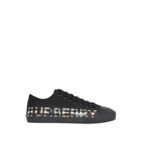 Sneakers en gabardine de coton vintage check avec logo - Noir & beige d'archive