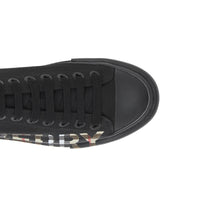 Sneakers en gabardine de coton vintage check avec logo - Noir & beige d'archive