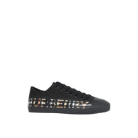Sneakers en gabardine de coton vintage check avec logo - Noir & beige d'archive