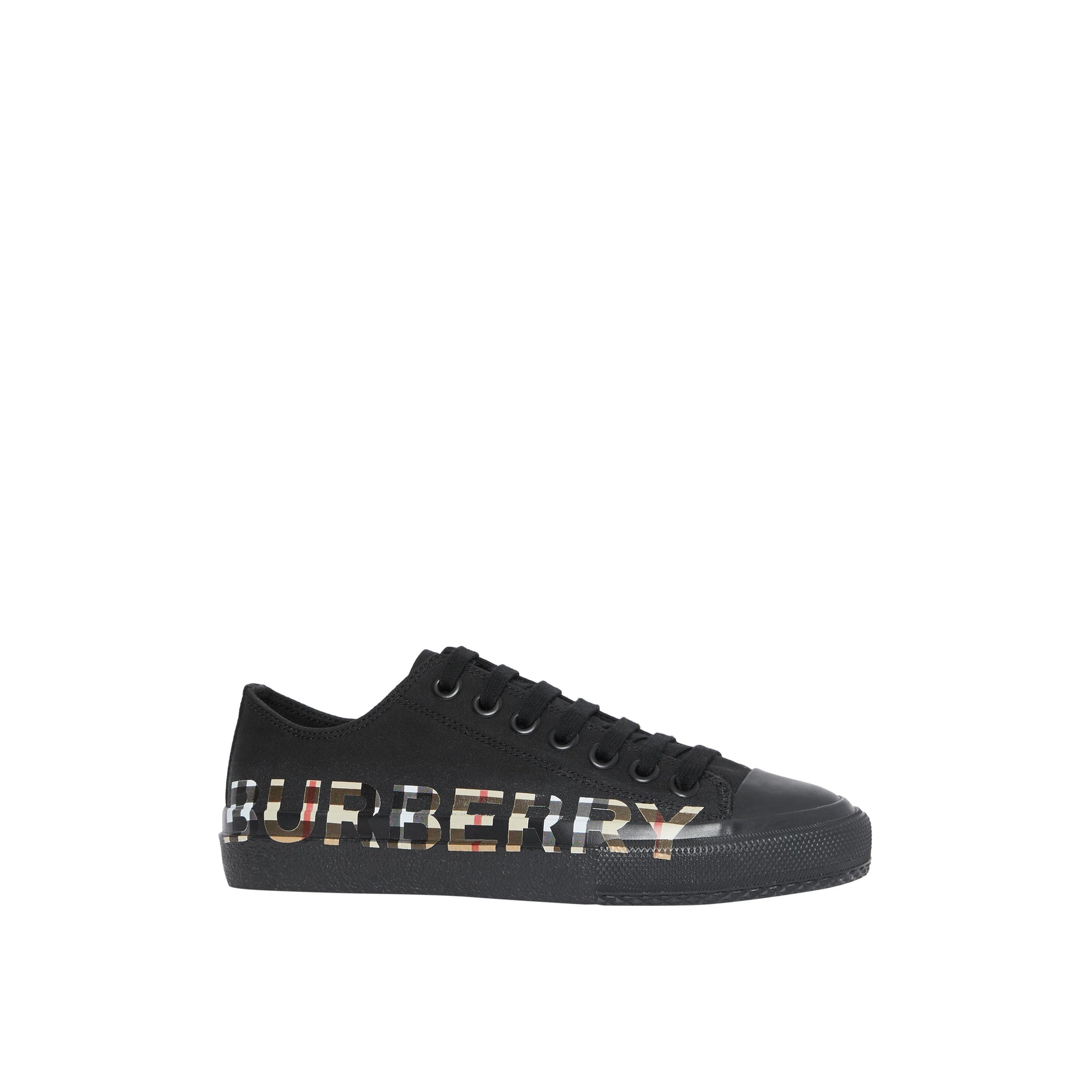 Sneakers en gabardine de coton vintage check avec logo - Noir & beige d'archive