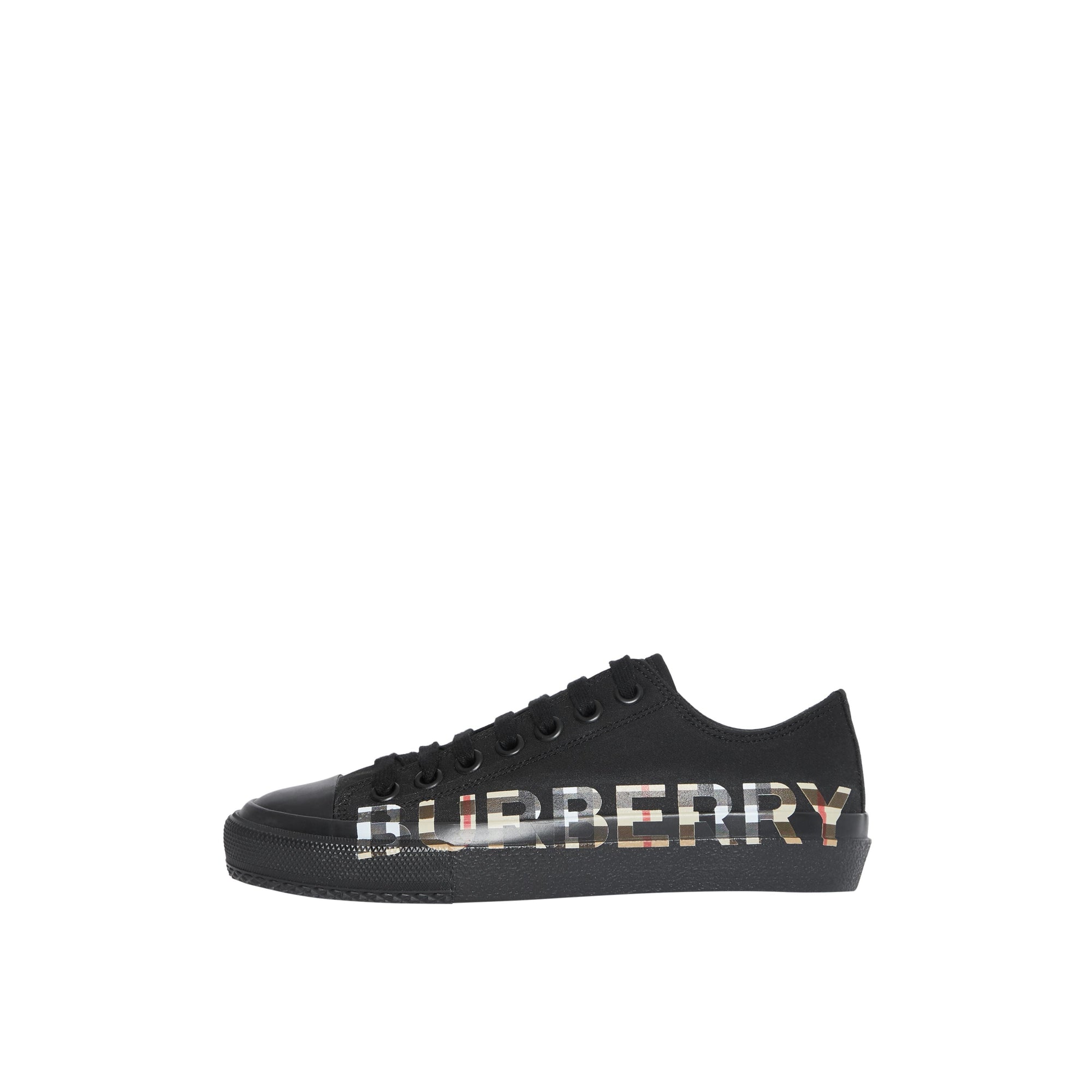 Sneakers en gabardine de coton vintage check avec logo - Noir & beige d'archive