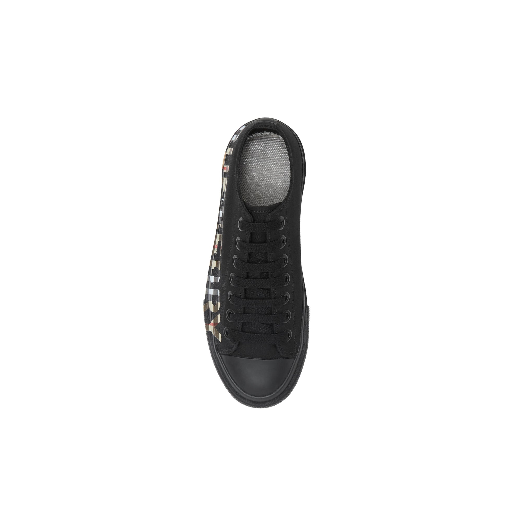 Sneakers en gabardine de coton vintage check avec logo - Noir & beige d'archive