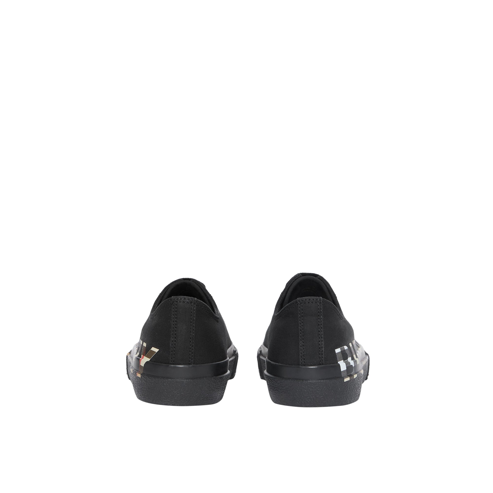 Sneakers en gabardine de coton vintage check avec logo - Noir & beige d'archive