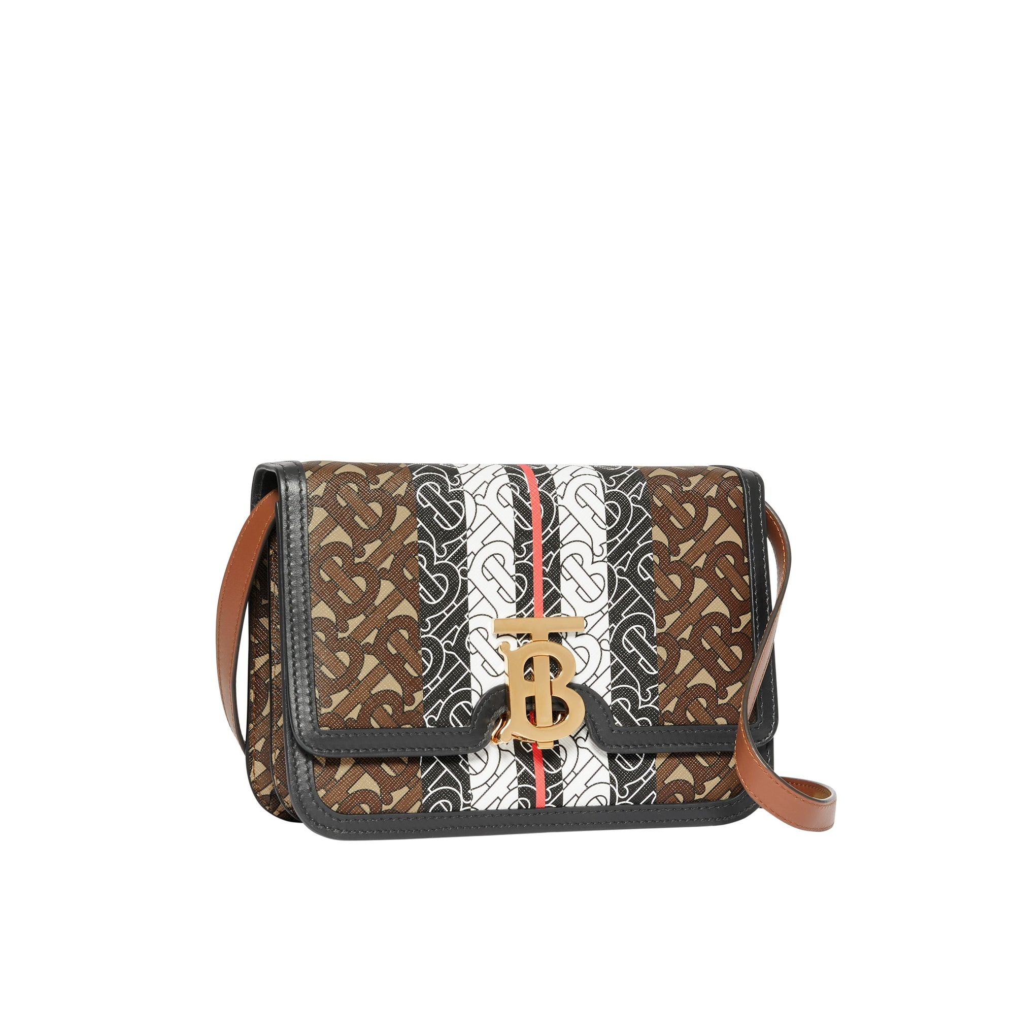 Petit sac TB en toile écologique rayé Monogram - Brun Bride