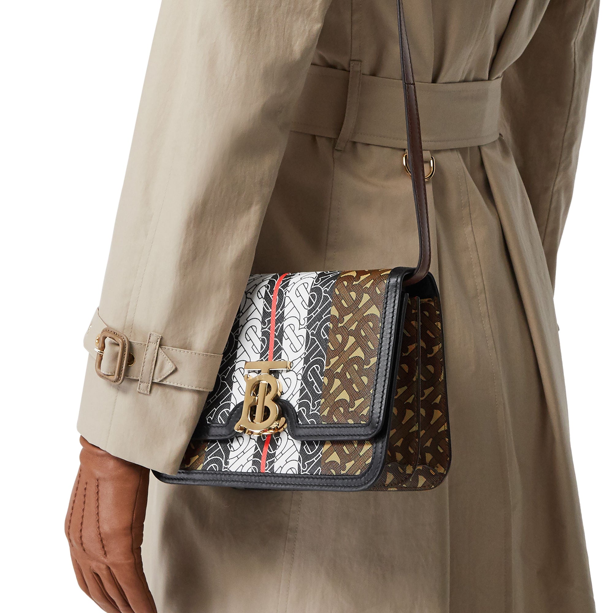 Petit sac TB en toile écologique rayé Monogram - Brun Bride