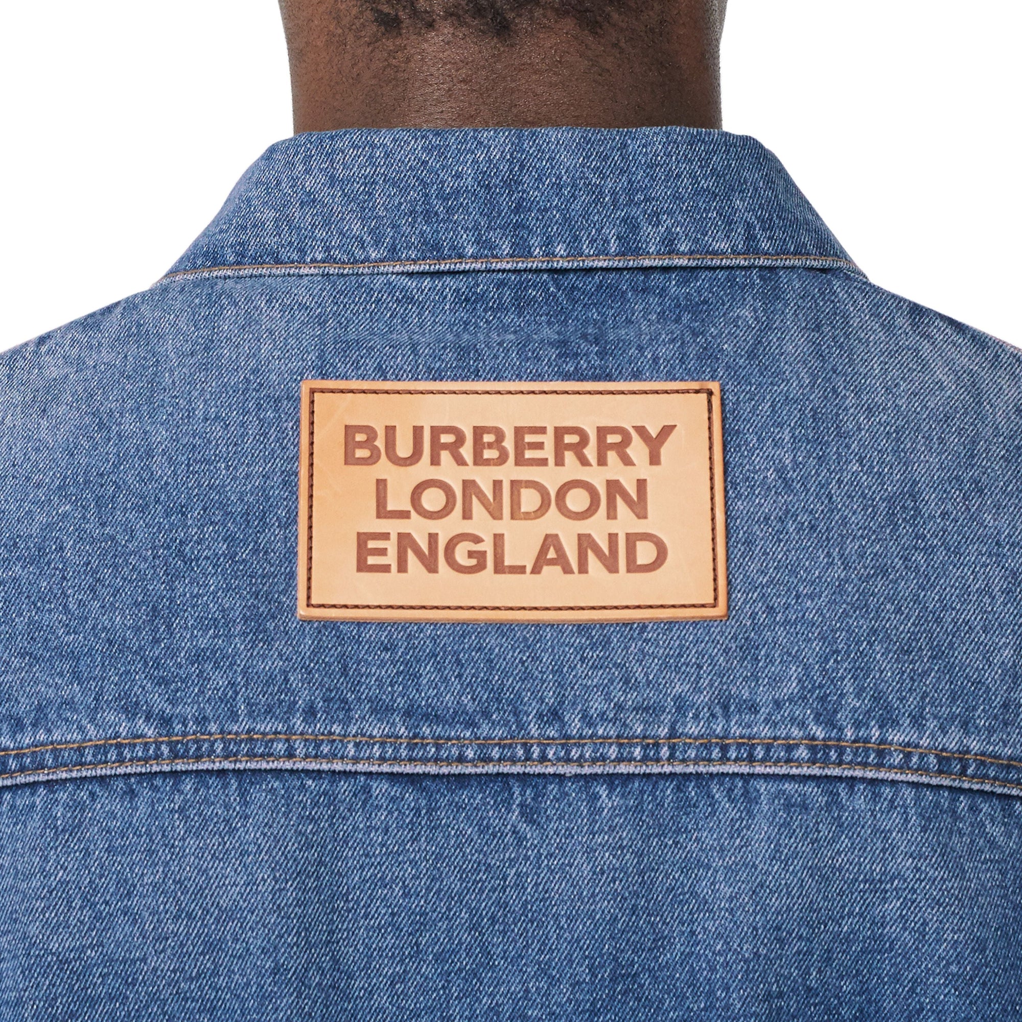 Veste en denim délavé avec logo appliqué - Bleu indigo moyen