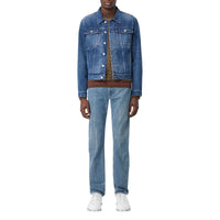 Veste en denim délavé avec logo appliqué - Bleu indigo moyen