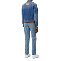 Veste en denim délavé avec logo appliqué - Bleu indigo moyen