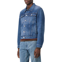 Veste en denim délavé avec logo appliqué - Bleu indigo moyen