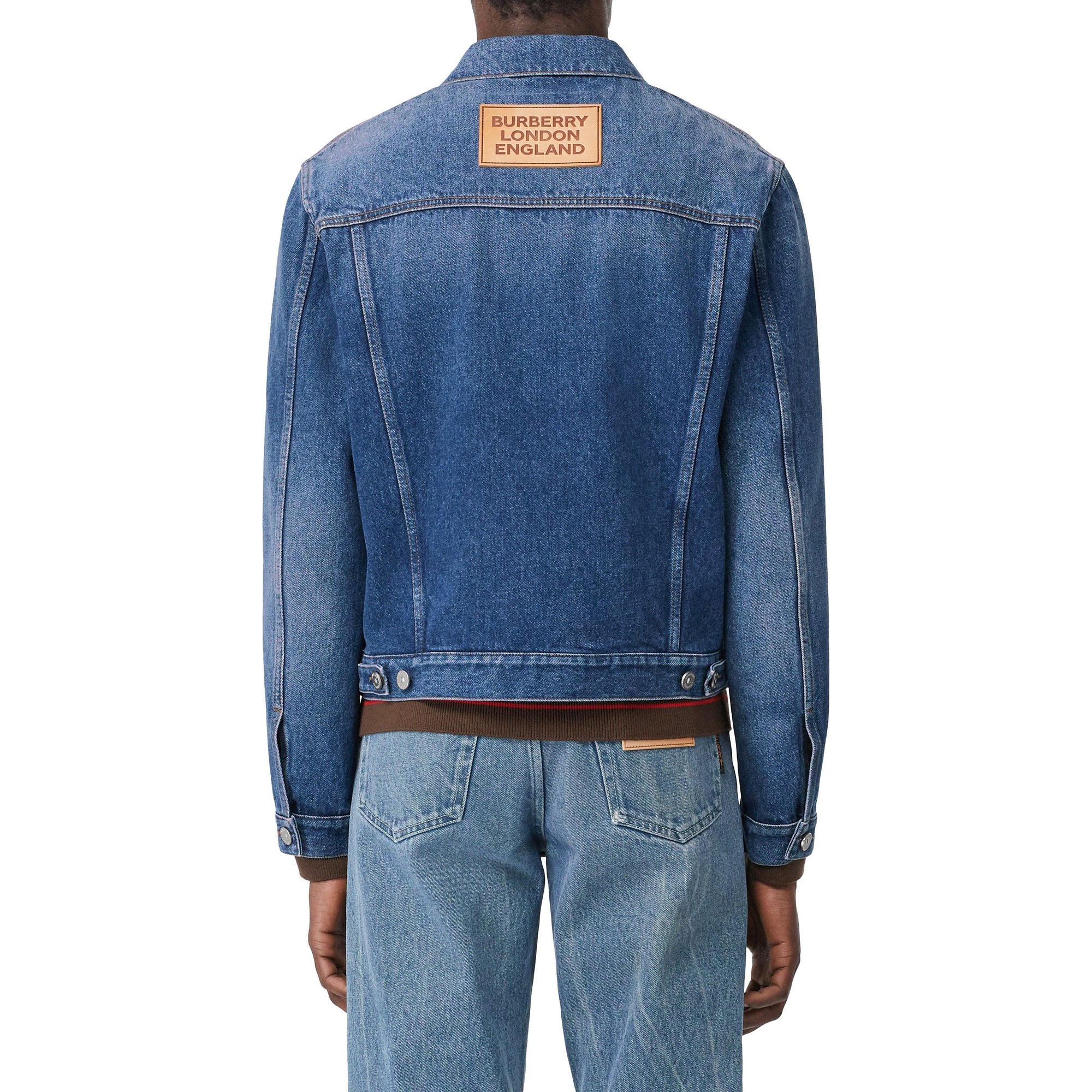 Veste en denim délavé avec logo appliqué - Bleu indigo moyen