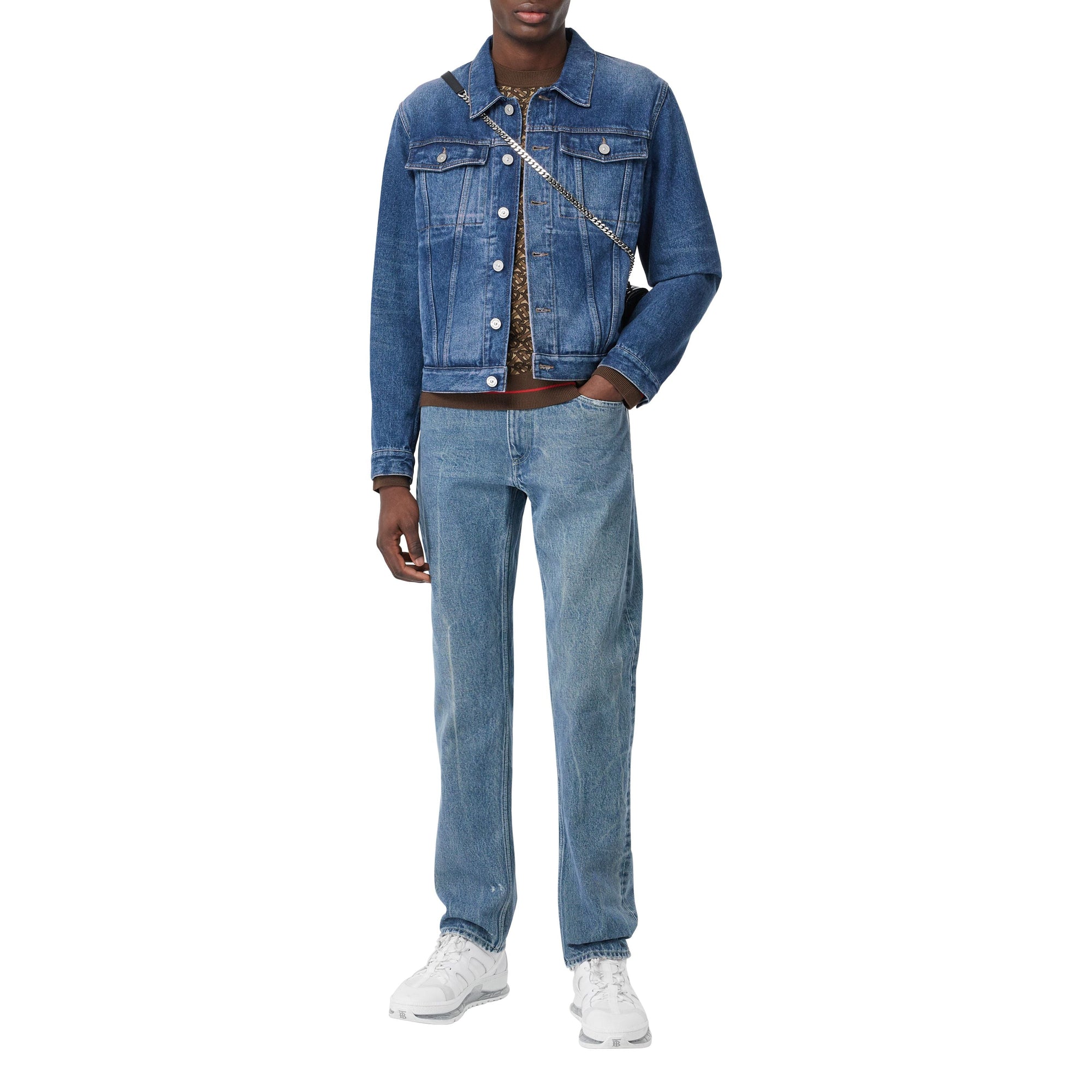 Veste en denim délavé avec logo appliqué - Bleu indigo moyen