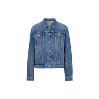 Veste en denim délavé avec logo appliqué - Bleu indigo moyen