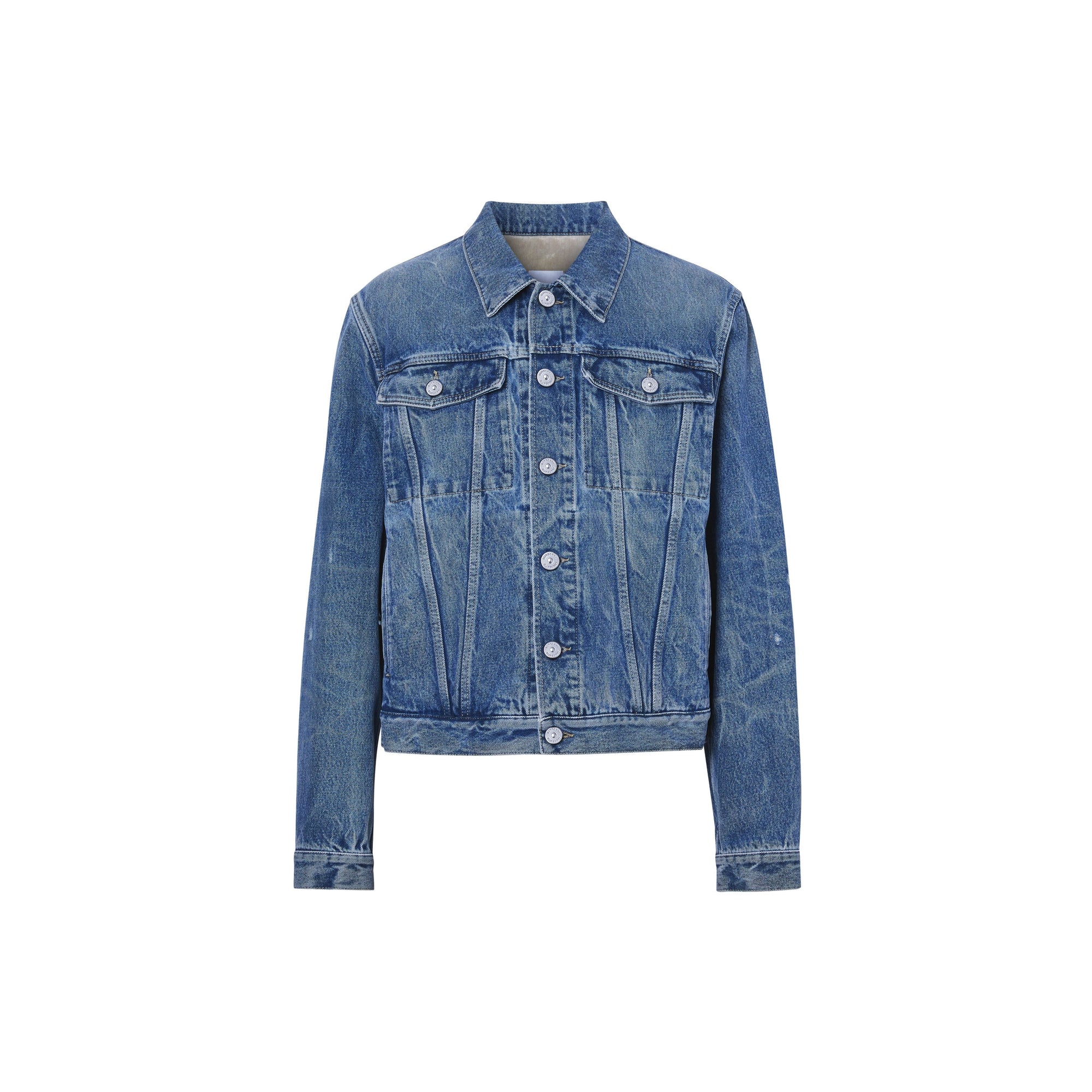 Veste en denim délavé avec logo appliqué - Bleu indigo moyen