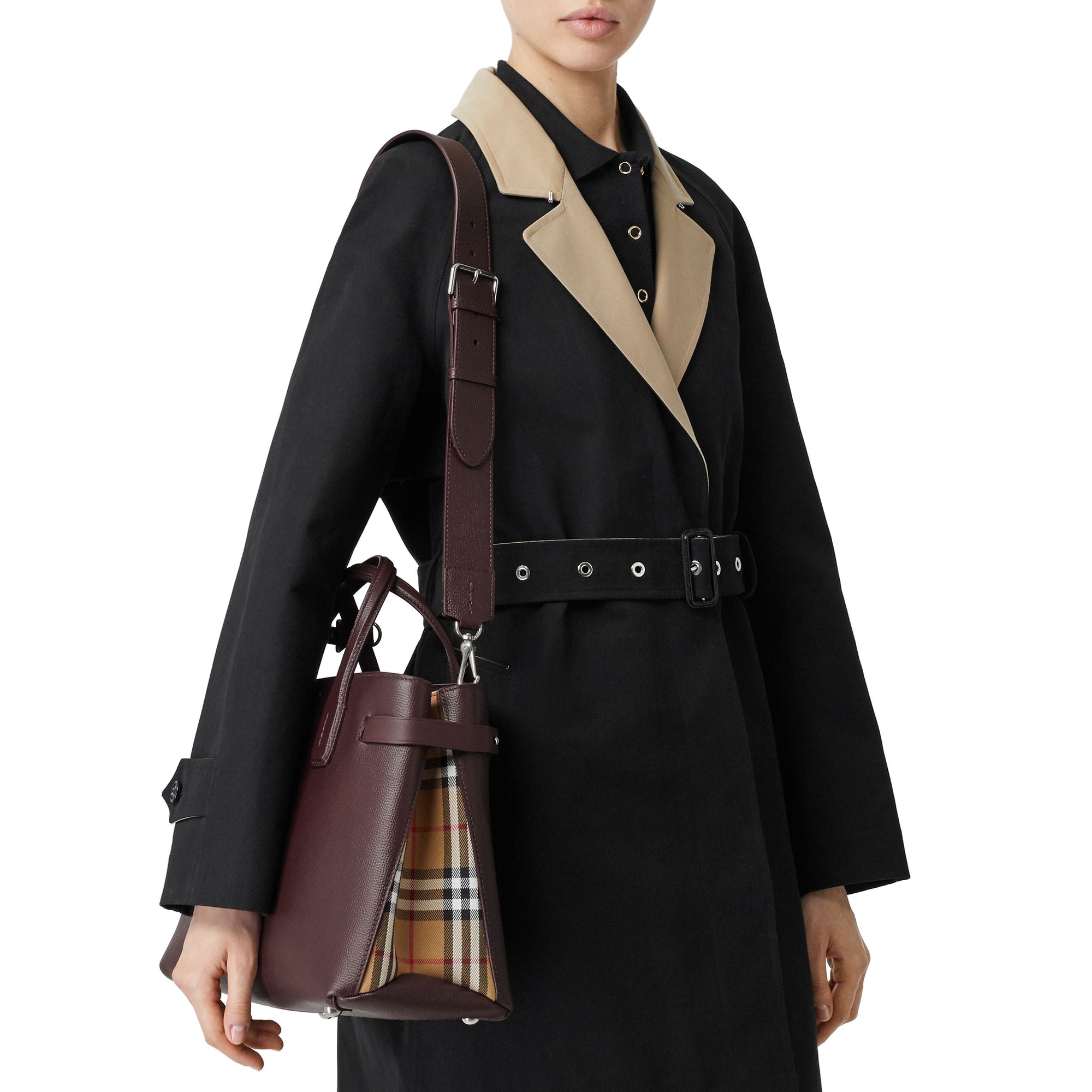 MAHOGANY RED Sac The Banner moyen en cuir avec Vintage check