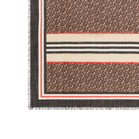 Grand carré en laine et soie monogram avec rayures iconiques - Moka foncé