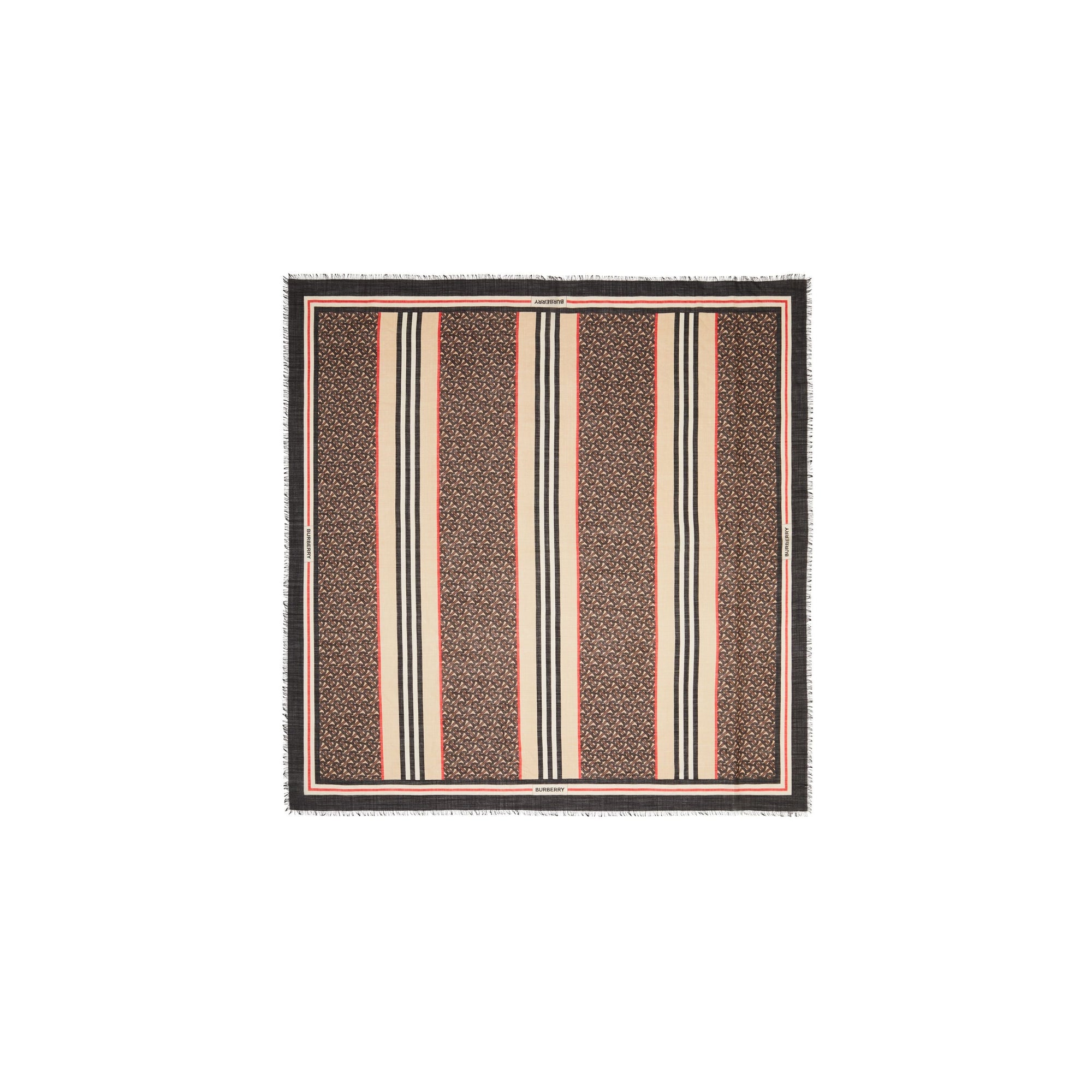Grand carré en laine et soie monogram avec rayures iconiques - Moka foncé