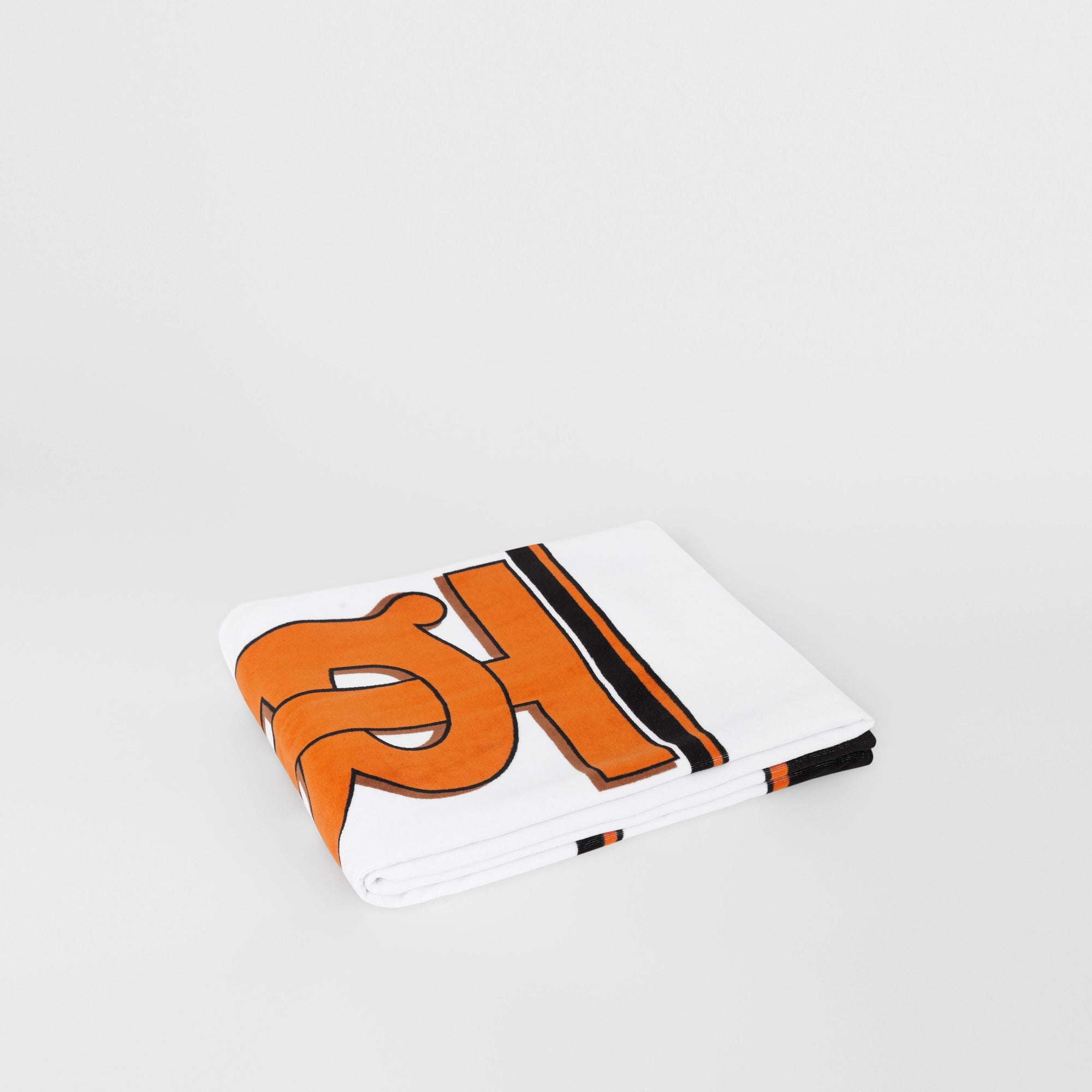 Serviette en coton Monogram avec rayures iconiques - Blanc