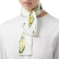 Foulard ultrafin en satin de soie à imprimé huître - Blanc Naturel