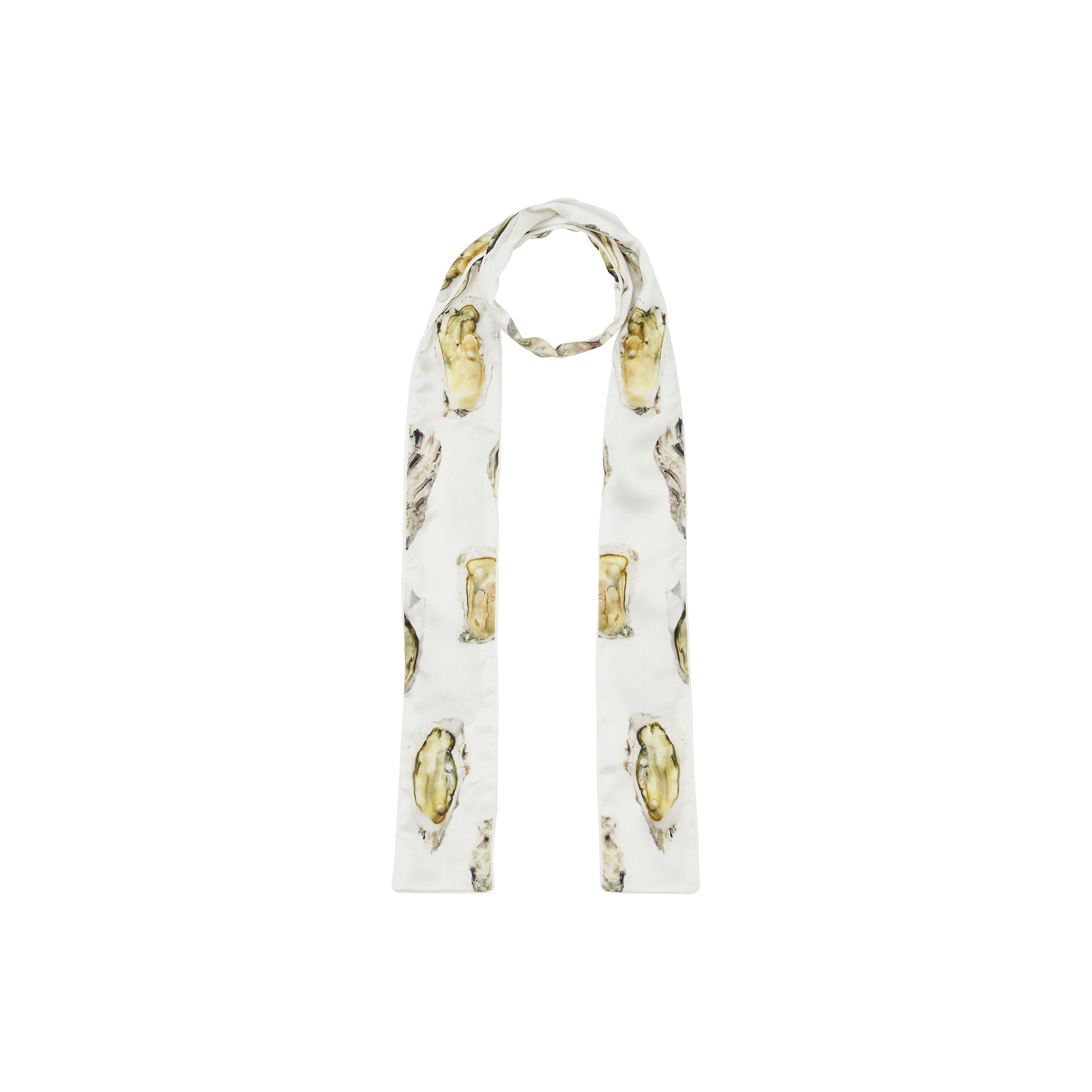 Foulard ultrafin en satin de soie à imprimé huître - Blanc Naturel