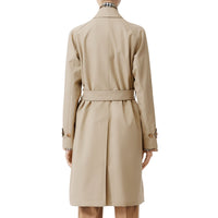 Paletot ceinturé en gabardine de coton avec cuir d'agneau - Stone