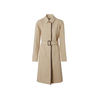 Paletot ceinturé en gabardine de coton avec cuir d'agneau - Stone