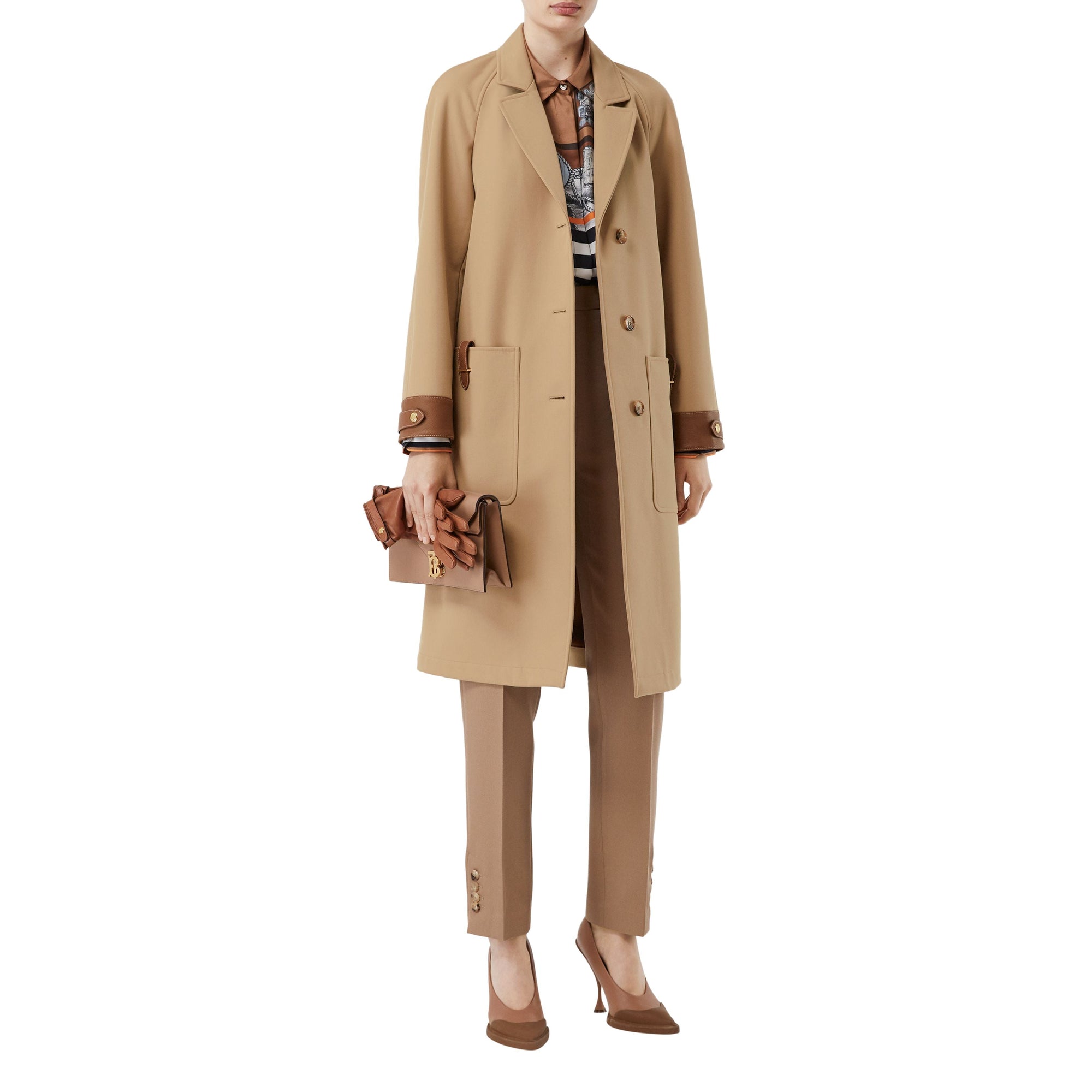 Manteau en coton contrecollé avec cuir - Biscuit