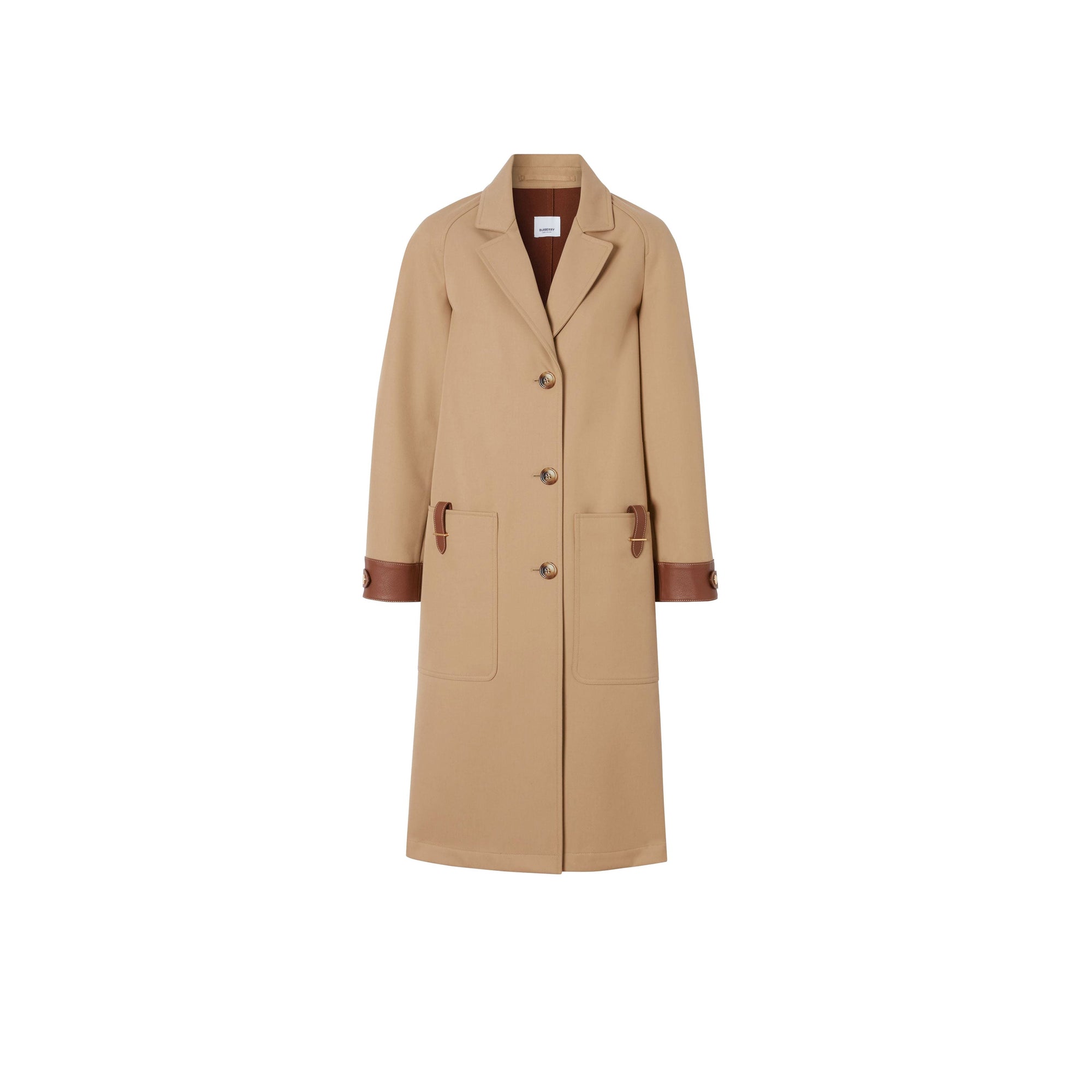 Manteau en coton contrecollé avec cuir - Biscuit