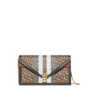 Petite clutch enveloppe TB en toile écologique rayé Monogram - Brun Bride
