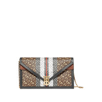 Petite clutch enveloppe TB en toile écologique rayé monogram - Brun bride