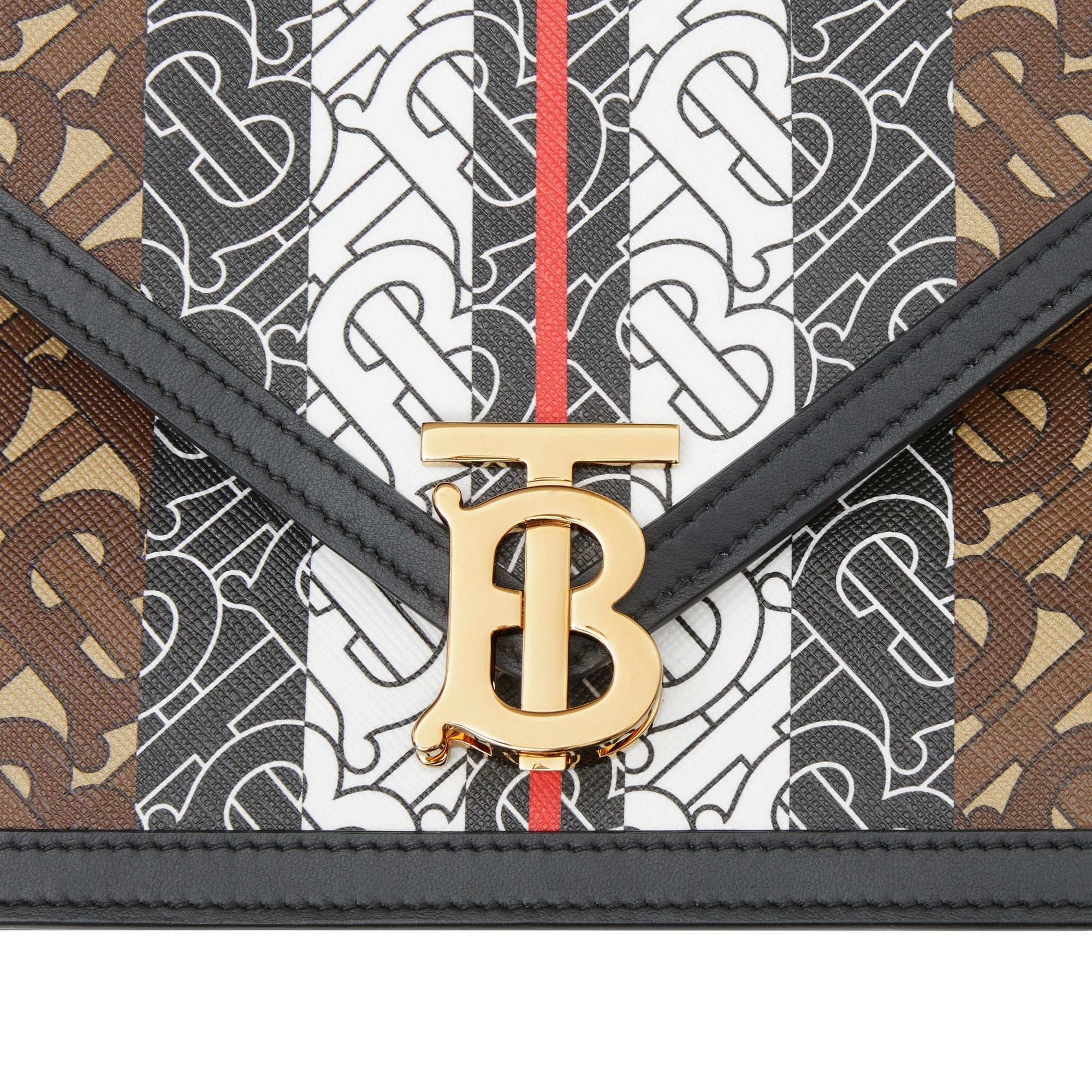 Petite clutch enveloppe TB en toile écologique rayé Monogram - Brun Bride