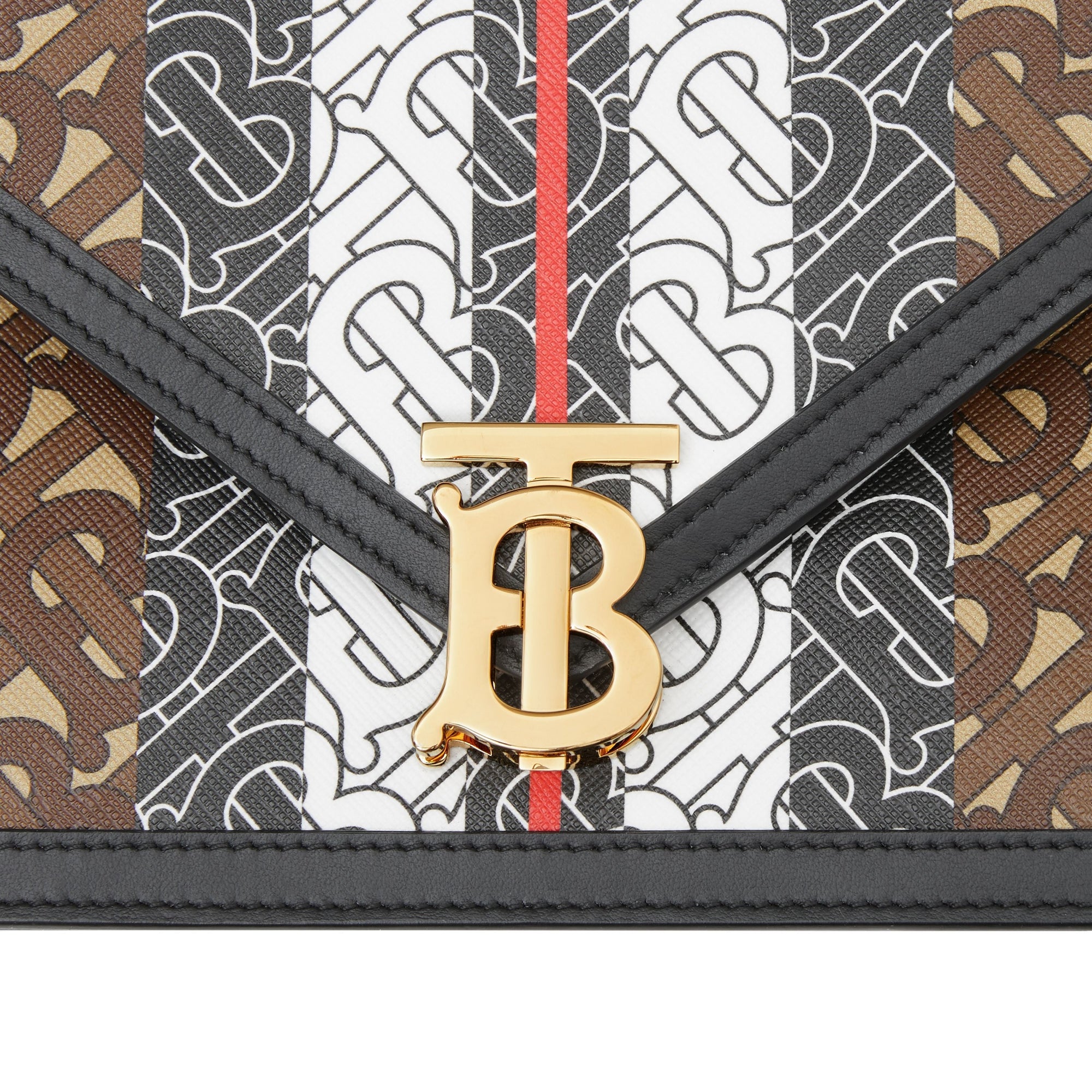 Petite clutch enveloppe TB en toile écologique rayé monogram - Brun bride