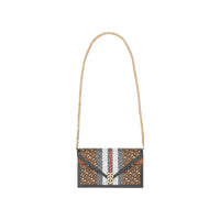 Petite clutch enveloppe TB en toile écologique rayé Monogram - Brun Bride