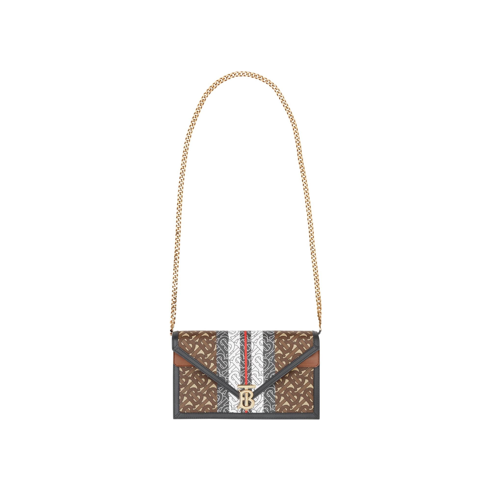 Petite clutch enveloppe TB en toile écologique rayé Monogram - Brun Bride