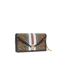 Petite clutch enveloppe TB en toile écologique rayé Monogram - Brun Bride
